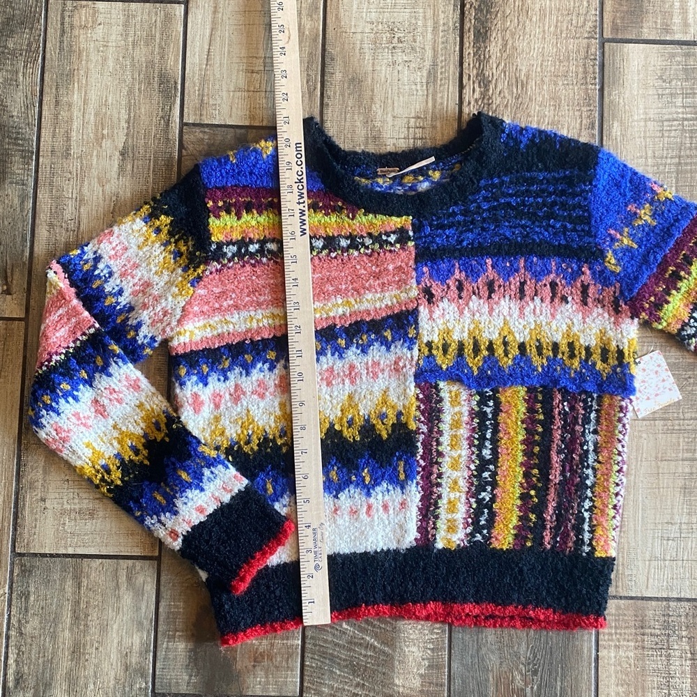 Free People Best Day Ever novelty sweater featuring colorful patchwork design 🆕 - Picture 12 of 12